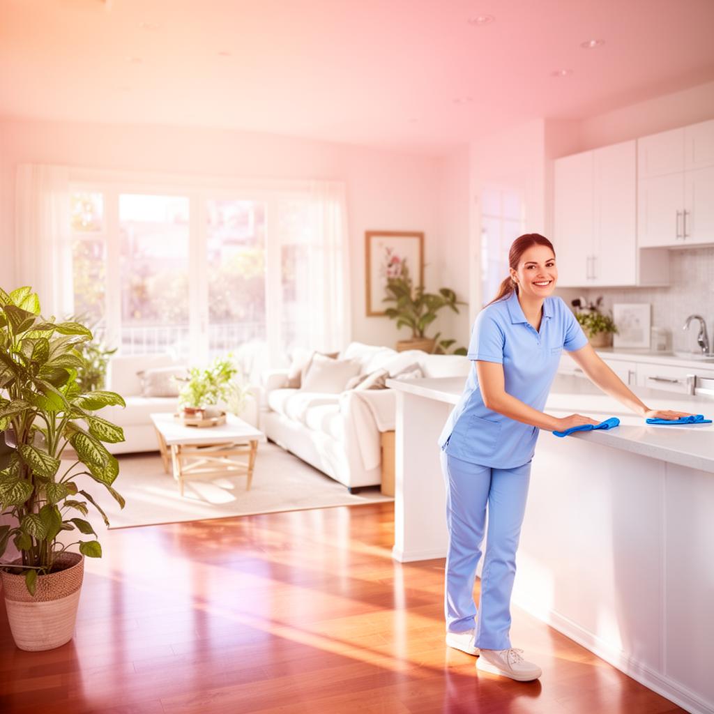 Professional house cleaner in a bright Los Angeles home